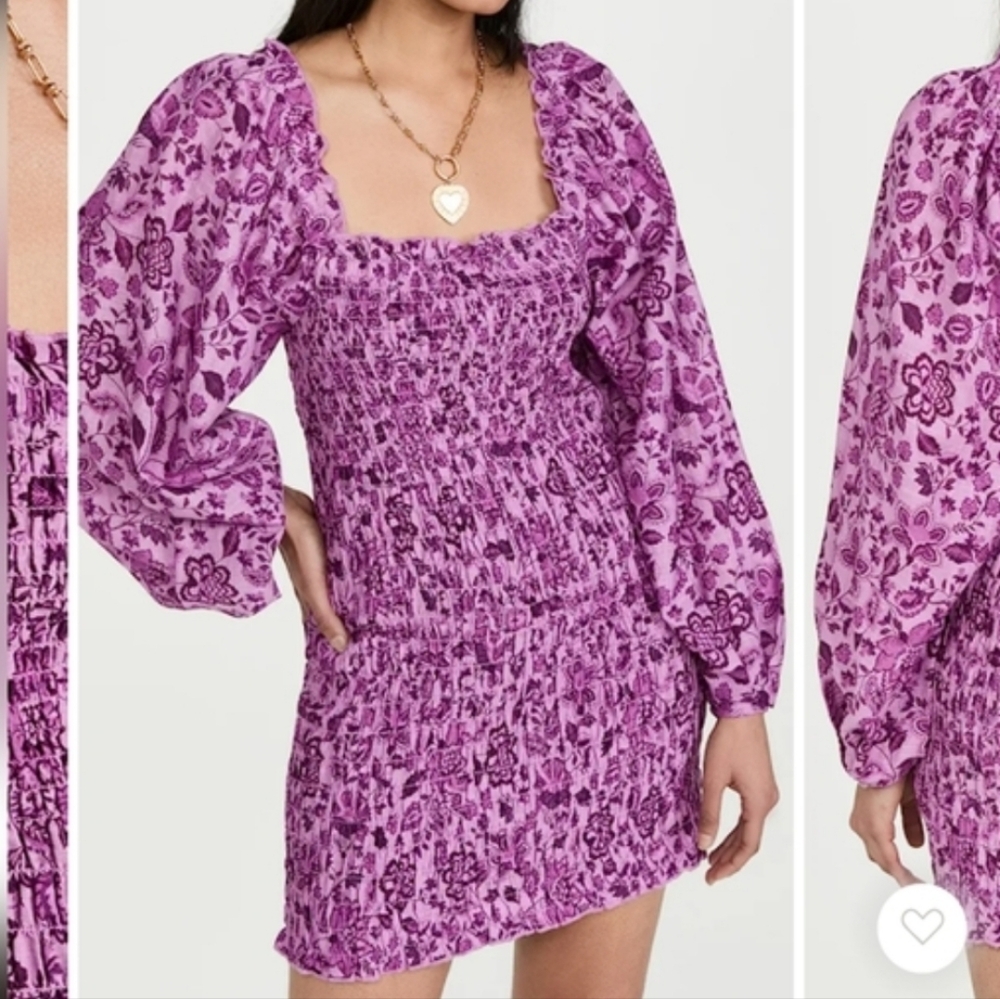 Free People Lavender-Purple Smocked Floral Mini Dress